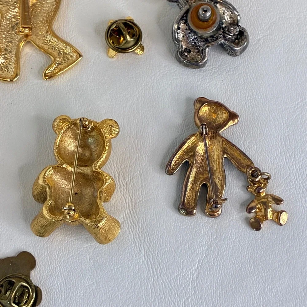 Vintage Teddy Bear Brooch Pin Lot Figural Articulated Gold Tone - Picture 11 of 12